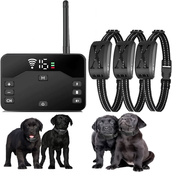 GJX 2026 New Wireless Dog Fence,Outdoor Electric Pet Containment System with Remote,Waterproof Training Collar with Adjustable Vibration and Shock,Safe Effective,Boundary Container for 3 Dogs