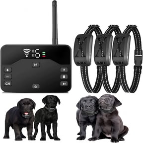 GJX 2026 New Wireless Dog Fence,Outdoor Electric Pet Containment System with Remote,Waterproof Training Collar with Adjustable Vibration and Shock,Safe Effective,Boundary Container for 3 Dogs
