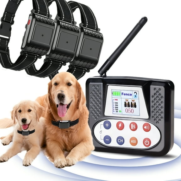 GJX Wireless Dog Fence System for 1-3 Dogs, Rechargeable Training Collar with Adjustable Boundary, Dual Power, Shock/Vibration/Sound Modes, Indoor & Outdoor Pet Containment