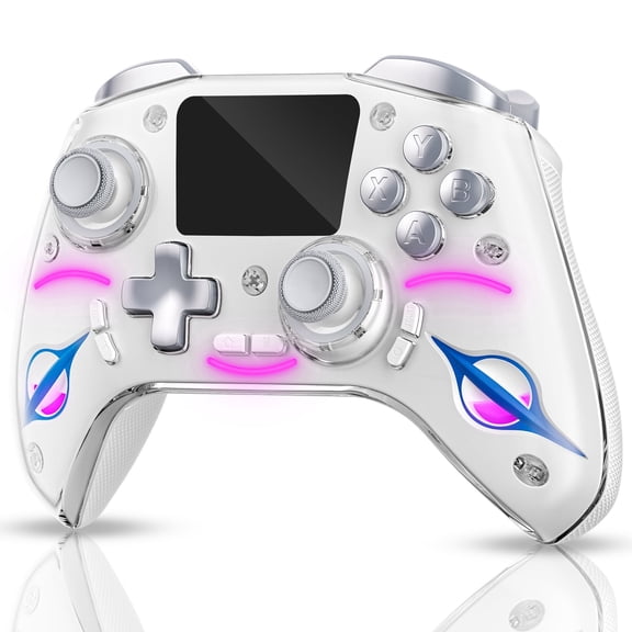 GJX Wireless Gaming Controller with Smart Interactive Screen,Hall Effect Joysticks,Rgb Lighting,Bluetooth Gamepad Compatible with Switch/Pc Ios/Android,1200Mah,White(Not for Xbox