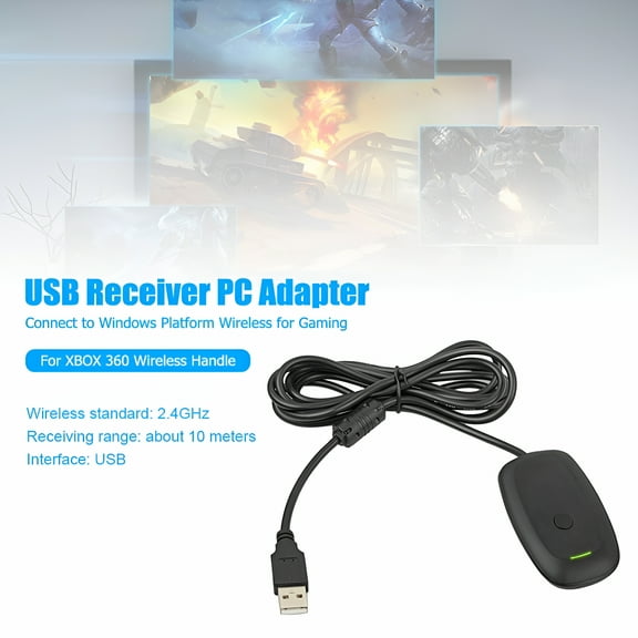 GJX Wireless Gaming Receiver USB Adapter for Xbox 360 Controller, 2.4GHz PC Gaming Dongle, Supports 4 Controllers & Headsets Simultaneously