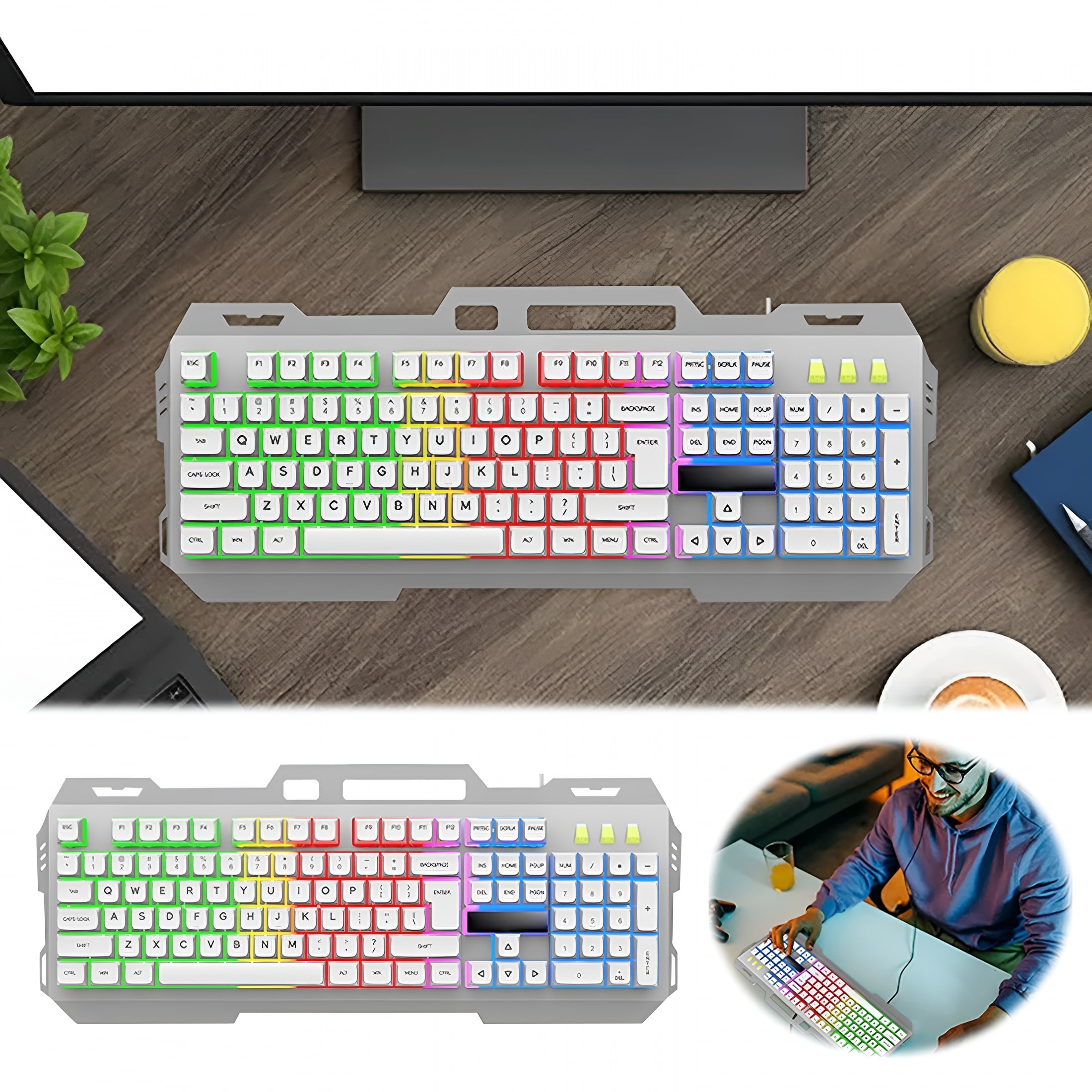 GJX Wireless Keyboard Silent Keys Colorful Dazzling Backlit Computer ...