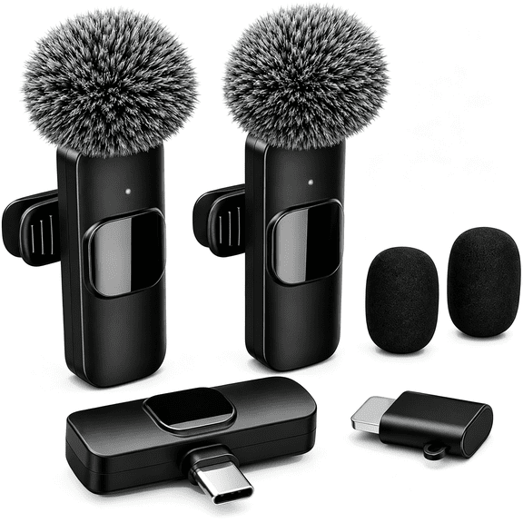 GJX Wireless Lavalier Microphone for Iphone Android, 2 Pack Lapel Mic for Content Creators, Clip-On Mini Mic for Phone Video Recording, Vlogging, Live Stream, Plug & Play