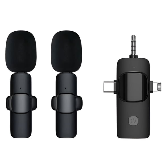 GJX Wireless Lavalier Microphone, Plug and Play Mic for iPhone Android, Noise Cancelling Clip On Mic for Video Recording, Live Streaming, Vlogging, Interviews, One to Two Transmitter System