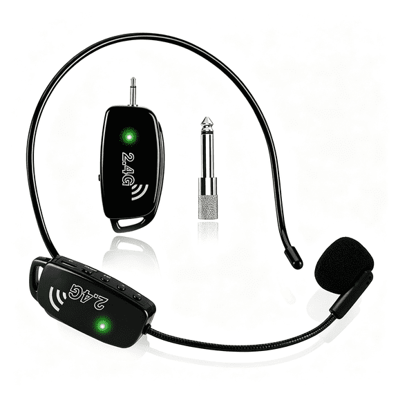 GJX Wireless Microphone Headset Mic Cordless: 2.4G Wireless Head Mic&Handheld Mic 2"1-160 Ft Range with 1/8"&1/4" Plug for Pa System,Voice Amplifier,Fitness Trainer,Teacher,Singing