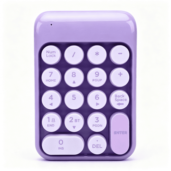 GJX Wireless Number Pad,18 Keys Usb Bluetooth Numeric Keypad with Ergonomic Colorful Round Keycaps&Fade Resistants Legends for Laptop Desktop Pc Accounting Data Entry(Purple)