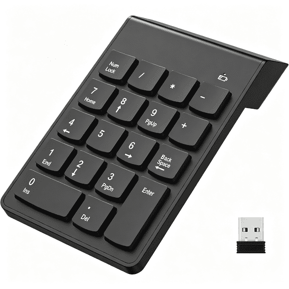 GJX Wireless Number Pad, Portable Numeric Keypad 2.4G 18 Keys 10 Key Usb Keypad for Laptop/Notebook/Surface Pro/Pc, Financial Accounting Number Pad Keyboard - Black