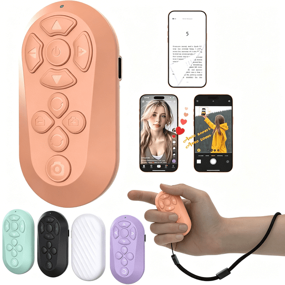 GJX Wireless Remote Controller for iOS/Android Bluetooth Remote Control for Scrolling/Camera/Video Recording App (Orange)