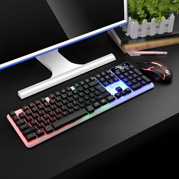GJX Wireless Rgb Gaming Keyboard&Mouse Set  104-Key Mechanical Feel,Suspended Keys,Adjustable Backlight,Wired Usb for Gaming,Office&Home Use  Black/White