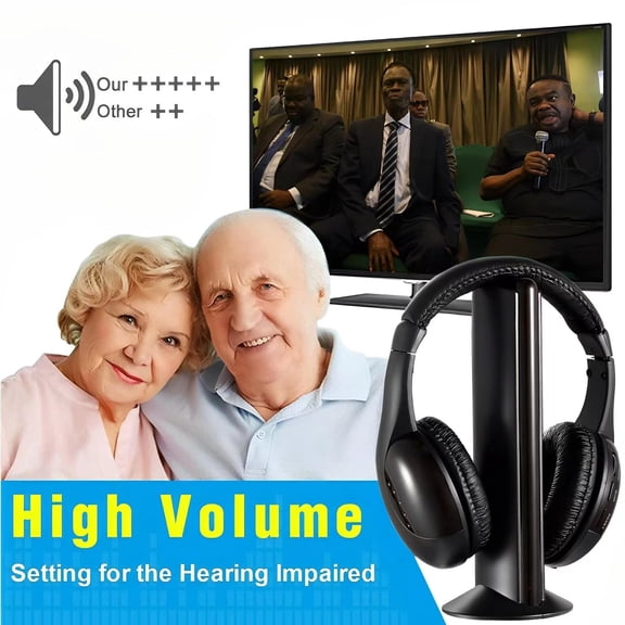 GJX Wireless TV Headphones for Elderly, Dual Mode Headset with FM Radio, Wired and Wireless Hearing Support for Seniors