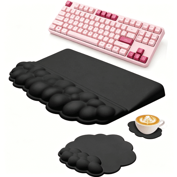GJX Wrist Rest Set for Keyboard and Mouse,Ergonomic Memory Foam Wrist Support&Adjustable Keyboard Stand with Two Typing Angles,Silky Lycra Surface,Non-Slip Base(Black)