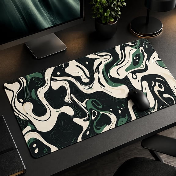 GJX Xxl Gaming Mouse Pad 31.5X15.7",Topographic Green White Desk Mat | Abstract Topographic Design with Waterproof Non Slip Rubber Base,Extended Keyboard Mouse Mat for Pc Laptop Office & Gaming