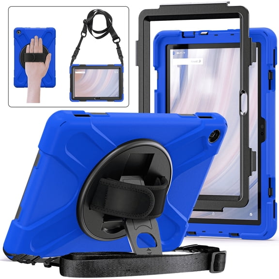 GJX for Kindle Accessories Shock - Absorbing Silicone for Fire Hd 10 Tablet Case 360 Rotating Hand Strap for Kindle Accessories Blue