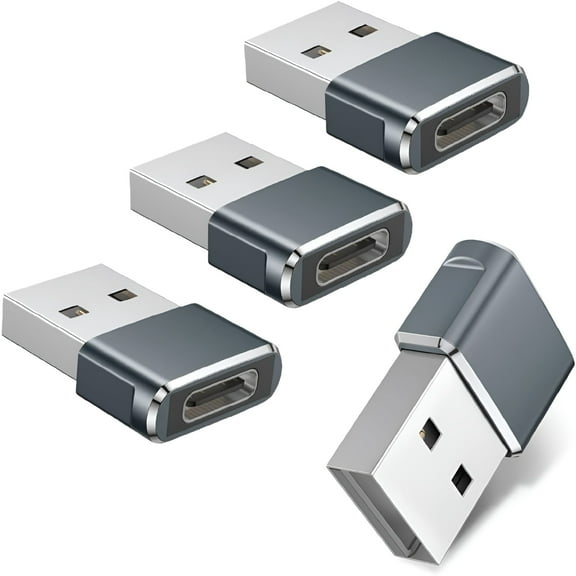 GJX iPhone 16 16e 15 Pro Max Car Charger Adapter 4Pack, USB to USB-C Adapter Type C Female to A Male Converter for Airpods, Apple Watch, iPhone 14 13 Plus, iPad Mini, Samsung Galaxy