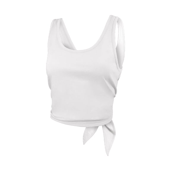 GK  Basic Tie-Back Crop Top - Athletic Fitted Tank for Girls - Youth Sizes (YM, White)