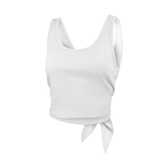 GK Basic Tie-Back Crop Top - Athletic Fitted Tank for Women and Girls (M, White)