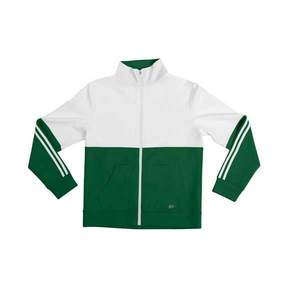 GK Basic Unisex Athletic Color Block Jacket - Youth Sizes (YS, Dark Green/White)