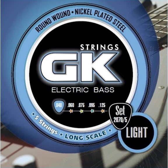 GK Electric Bass Strings Light Gauge Nickel Plated Steel-Round Wound Long Scale 34" 5 Strings Set, .040 - .125 (2070/5)