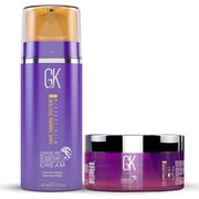 GK HAIR Global Keratin Leave In Bombshell Cream 100ml/ 3.4 fl. oz Blonde Hair Smoothing Cream And Global Keratin Ultra Blonde Bombshell Masque 200g/7.5oz Toning Color Pigments.