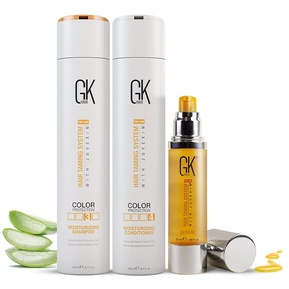 GK HAIR Global Keratin Moisturizing Shampoo and Conditioner Sets (10.1 Fl Oz/300ml) with Anti Frizz Serum Argan Oil (1.69 Fl Oz/50ml) for Dry Damaged Repair- All Hair Types Sulfate Paraben Free Unisex