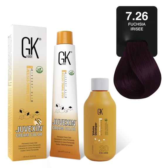 GK HAIR 7.26 Hair Color Cream Tube 3.4 Fl Oz + 20 Volume Developer 5 Fl Oz - Professional Permanent Long Lasting Toner Dye