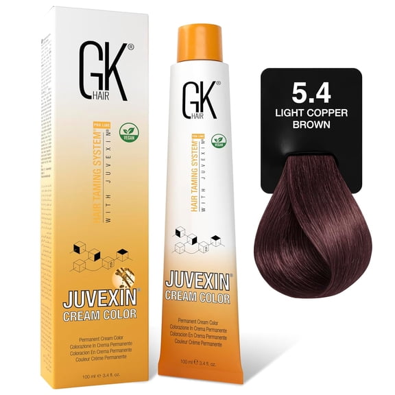 GK HAIR Color Cream 5.4 Light Copper Brown – 100% Gray Coverage | Semi-Permanent Results | 8–10 Vol-Semi | 20-30-40 Vol-Permanent – Salon Quality Professional Hair Color – for