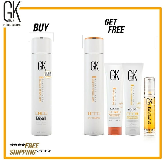 GK HAIR Global Keratin The Best (10.1 Fl Oz/300ml) Smoothing Keratin Hair Treatment - Professional Brazilian Complex Blowout Straightening For Silky Smooth & Frizz With Free Products
