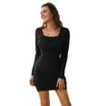 thumbnail image 1 of GK Hips-Wrapped Dress for Women Square Neck Ruched Bodycon Long Sleeves Sexy Club Mini Dress, 1 of 7