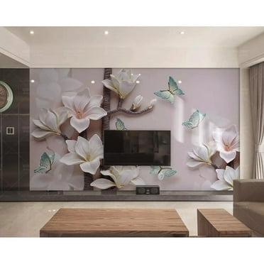 GK Wall Design  3D Blue Butterfly Floral Minimalist Removable Wallpaper H:75"  x W:112"