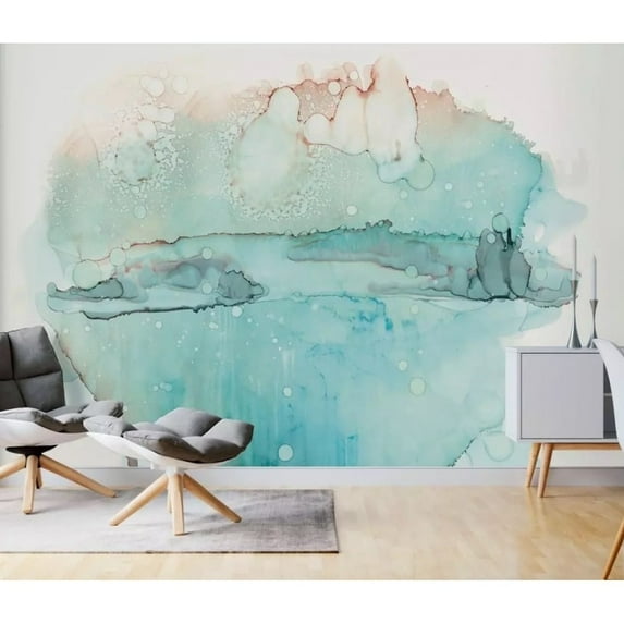 GK Wall Design Brush Soft Blue Splash Abstract Modern Removable Wallpaper H:35" x W:55"