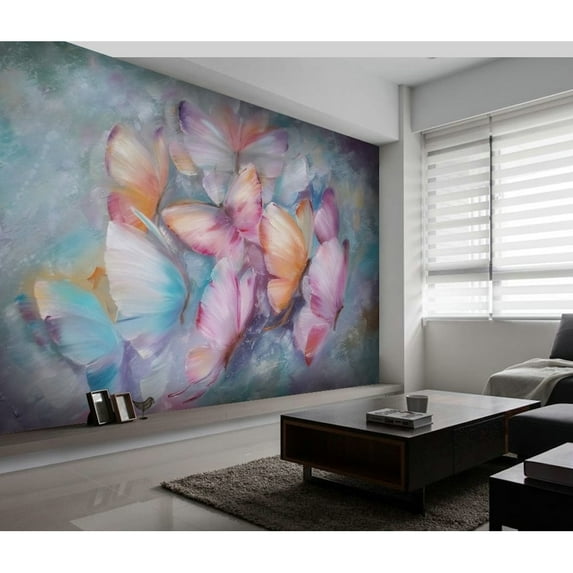 GK Wall Design Colorful Butterflies Natural Removable Wallpaper H:98" x W:150"