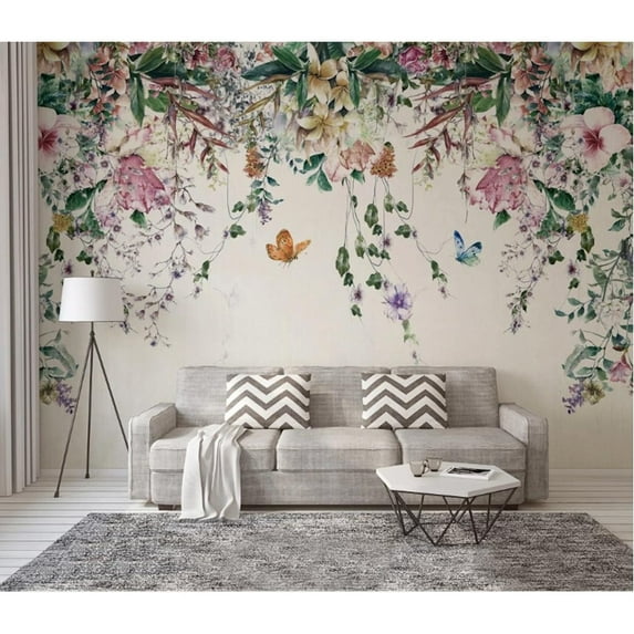 GK Wall Design Colorful Flowers Leave Floral Peel&Stick Wallpaper H:75" x W:112"