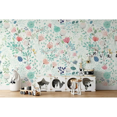 GK Wall Design  Colorful Puppy Flowers with White Background Removable Wallpaper H:49"  x W:75"