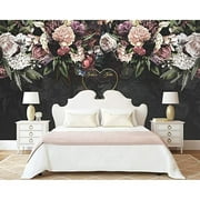 GK Wall Design Dark Floral Soft Rose Peony Blossom Peel&Stick Wallpaper H:35" x W:55"