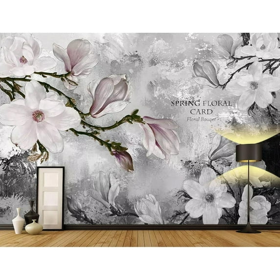 GK Wall Design Dark Magnolia Flowers Watercolor Blossom Removable Wallpaper H:35" x W:55"