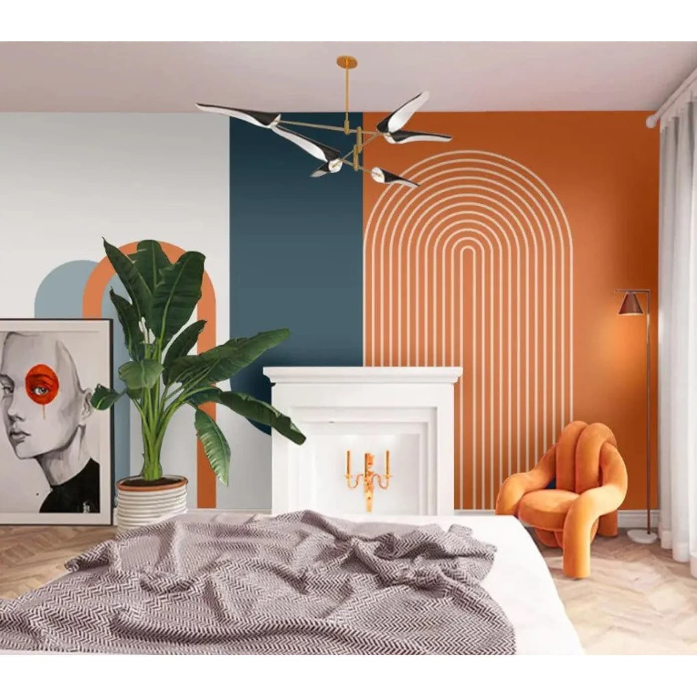GK Wall Design Luxury Random Geometric Shapes Orange and Dark Colored ...