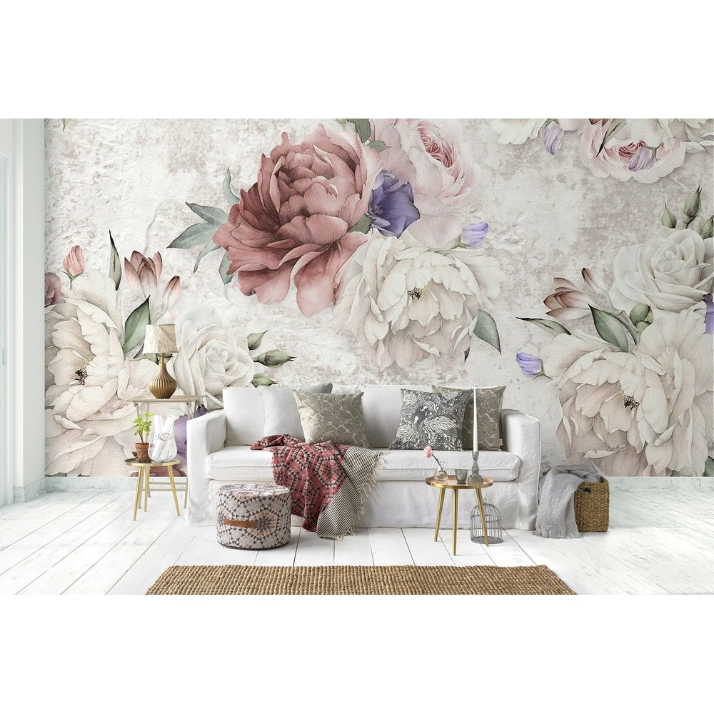 Soft Peony Purple Poppy Floral Removable Wallpaper H:35" x W:55"