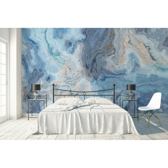 GK Wall Design Turquoise and Blue Waves Marble Pattern Removable Wallpaper H:49" x W:75"