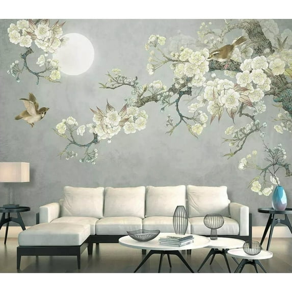 GK Wall Design Vintage Floral Plum Blossom Nightscape Removable Wallpaper H:98" x W:150"