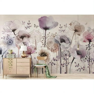 GK Wall Design  Watercolor Paint Poppy Flower Removable Wallpaper H:49"  x W:75"