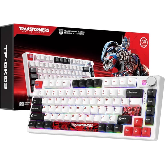 GK03 Mechanical Keyboard Wireless RGB Creamy Gaming Keyboard Wireless BT5.0/USB-C/2.4GHz Custom Hi-Fi Linear Switch Hot-Swap Socket/Knob Control Computer Keyboards (Optimus Prime White)