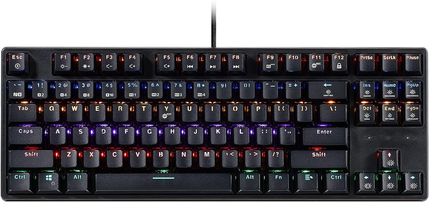 GK13 Mechanical Keyboard, 87 Keys TKL Wired Black Keyboard, RGB Mixed
