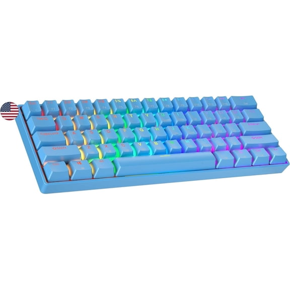 GK61 60% | Hot Swappable Mechanical Gaming Keyboard | 61 Multi Color RGB LED Backlit for PC/ Gamer | ANSI Layout (Blue, Mechanical Red)