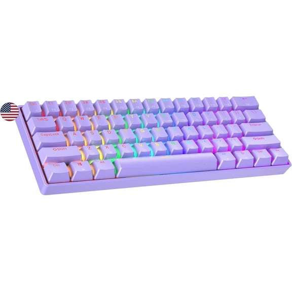 GK61 60% | Hot Swappable Mechanical Gaming Keyboard | 61  Multi Color RGB LED Backlit for PC/ Gamer | ANSI   Layout (Lavender, Mechanical Red)