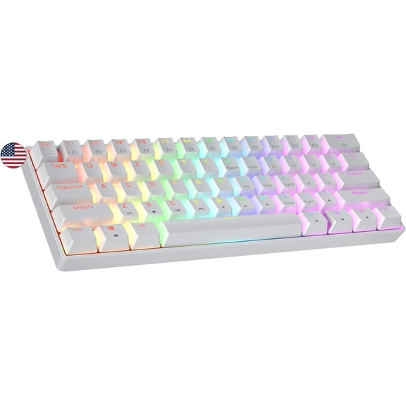 GK61 SE 60% | Mechanical Gaming Keyboard | 61 Multi Color Backlit for PC/ Gamer | ANSI Layout (White, Mechanical Speed )