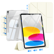 GKABXY 2-in-1 Convertible iPad Case with Tri-Fold & Y-Fold Stand, Detachable Transparent Hard Back Cover, Removable Snap-on Pencil Holder, for iPad A16 11th Gen 2025 Cream White