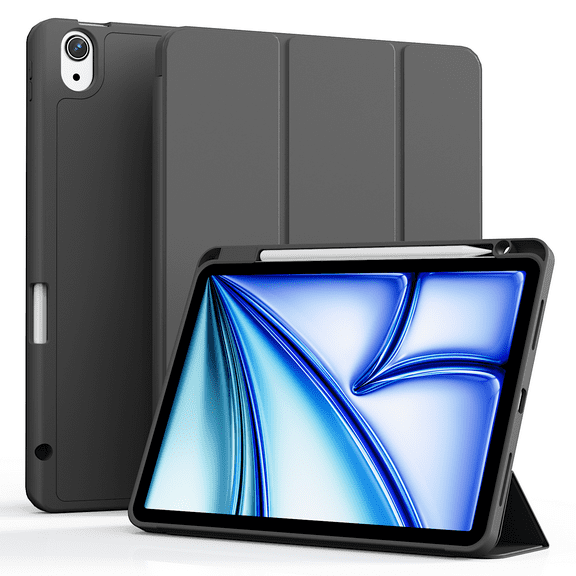 GKABXY Case for iPad Air 11 inch M3/M2 (2025/2024), iPad Air 10.9-inch 5th/4th Generation (2022/2020) Case ,Pencil Holder, Tri-fold Stand, Auto Sleep/Wake, Black