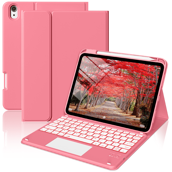 GKABXY Compatible for iPad 11th 10th Generation Case with Keyboard, Folio Cover with Pencil Holder, 7 Color Backlit, Detachable Keyboard,Watermelon Red
