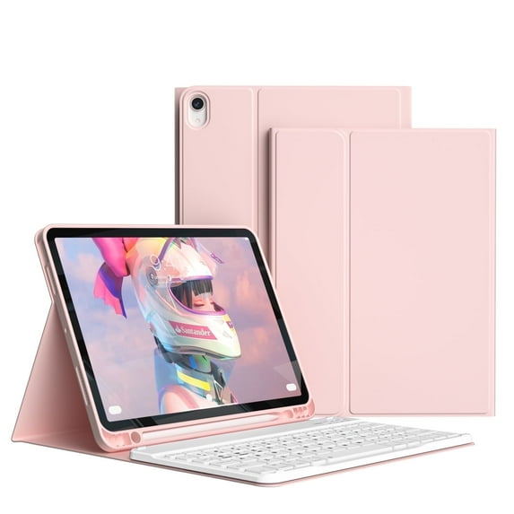 GKABXY for iPad Air 11 inch Case with Keyboard (M3/M2) 2025/2024, iPad Air 10.9 Inch 5/4th Generation Case with Keyboard, Detachable Keyboard, Pencil Holder, Pink