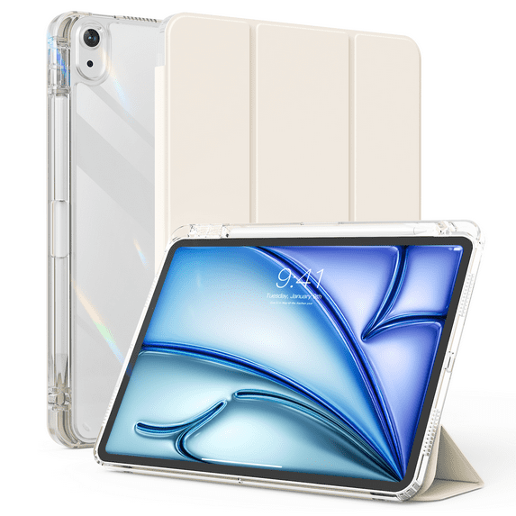 GKABXY Transparent Case for iPad Air 11 inch (M3/M2) 2025/2024, for iPad Air 5th/4th Generation 10.9 inch Transparent Case with Pencil Holder, Trifold Stand and Auto Wake/Sleep,White